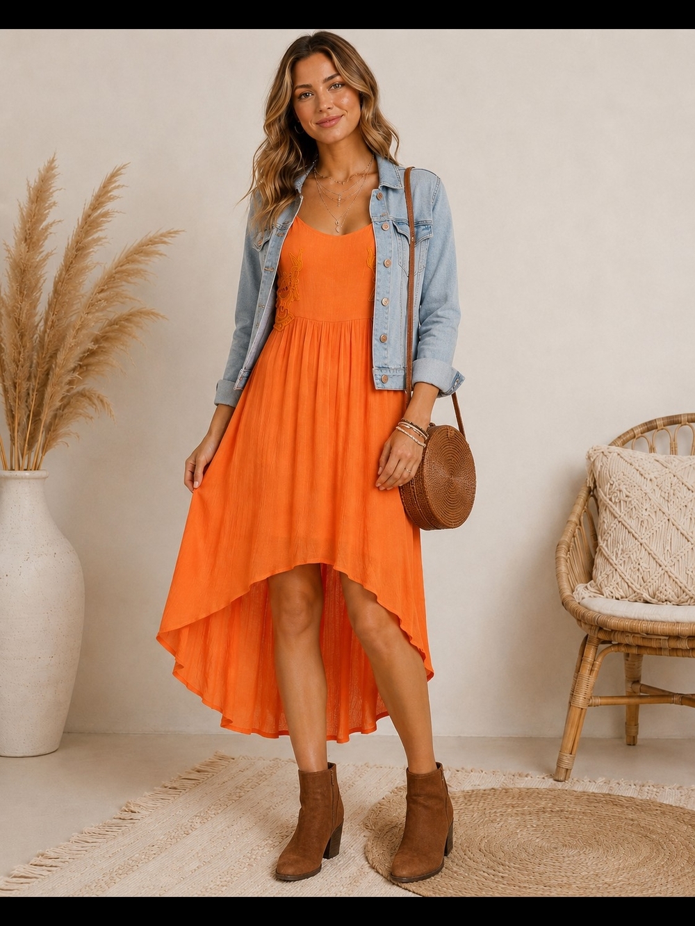 Maurices Orange High-Low Sundress with Scoop Neck